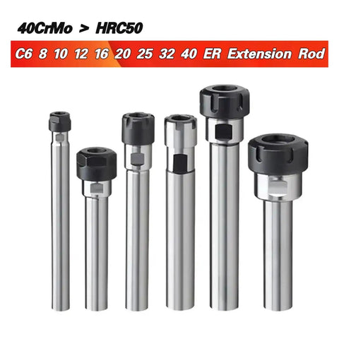 Ultra Precision ER Extension Rod C8 To C32 Collet Chuck Holder For CNC Milling showing various lengths and sizes.