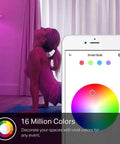 Color Changing WiFi LED Bulbs A19 850 Lumens 9.5W Dimmable showing smartphone app interface with yoga scene in pink light