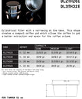 Pro Grade 16-18 Gram Espresso Filter Basket For La Specialista DL2TH26E with 499 holes and narrow base, diagram with dimensions.