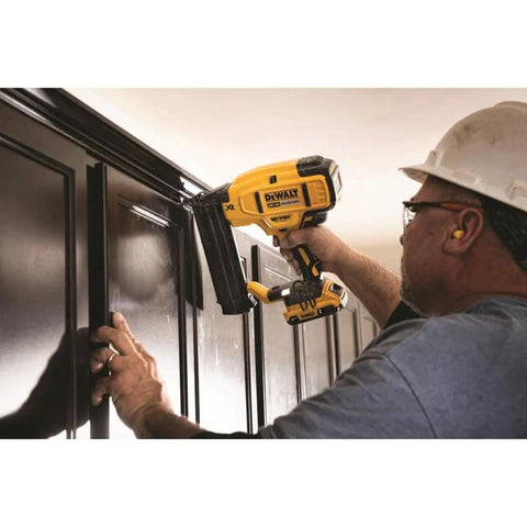 Battery Powered Cordless 18 Gauge Brad Nailer 20V Max XR With Brushless Motor And Micro Nose For Precise Nail Placement in use