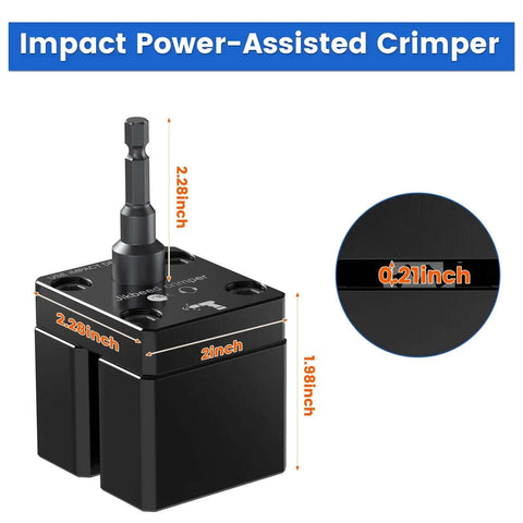 Power Assisted HVAC Crimp Tool For 30 To 24 GA Round Metal Ducts with dimensions highlighted.