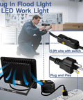 2 Pack 60W Outdoor LED Flood Lights With Switch, IP66 Waterproof 6000K Daylight, 6000 Lumens Each, 9.8 Ft Wire, Plug In Work Light