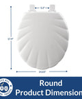 Sculptured Shell Toilet Seat With Quick Release Hinges, Durable Wood Seat, Round White, Made In USA, Easy Clean Design dimensions