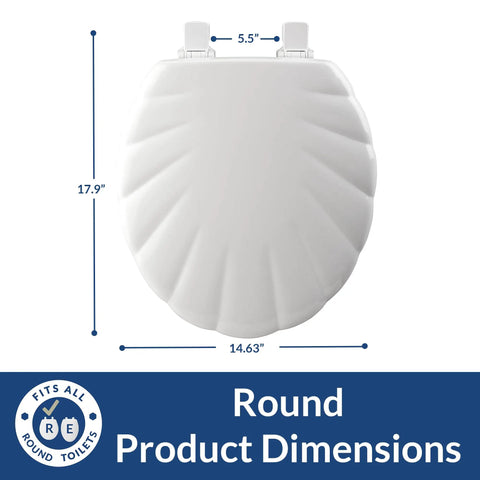 Sculptured Shell Toilet Seat With Quick Release Hinges, Durable Wood Seat, Round White, Made In USA, Easy Clean Design dimensions