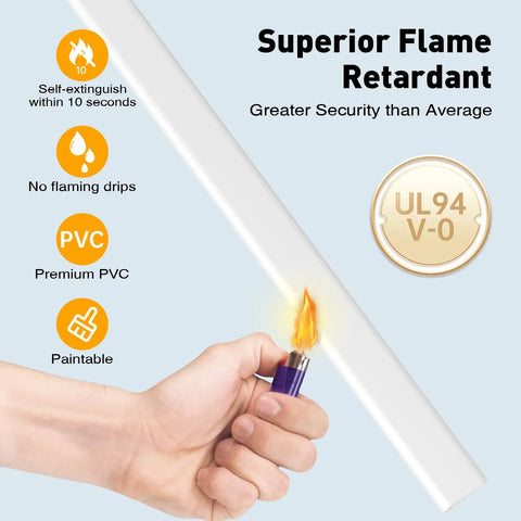 TV Cord Hider For Wall Mounts Paintable Cable Cover For 2 To 3 Wires Easy Install Wire Management For TV Cables Behind Your Flat Screen White UL94 V0 Safe Keeps Wires Hidden And Neat For A Slick Look. white PVC raceway with UL94 V-0 flame retardant rating, paintable cable cover