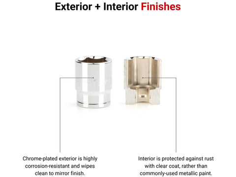 Image showing chrome-plated and interior finishes of Half Inch Drive Shallow 6 Point Socket Set With Rail 15 Piece Metric Sockets