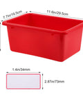 84 Pack Plastic Cubby Bins For Classroom Storage Rainbow Organizer With Label Stickers showing red plastic sorting container dimensions.