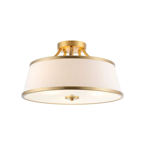 Dope Modern Gold 3 Light Semi Flush Mount Ceiling Light With White Tapered Fabric Shade In Warm Brass Finish Perfect For Kitchen Or Hallway Sleek Contemporary Look Easy Install Premium Frosted Diffuser
