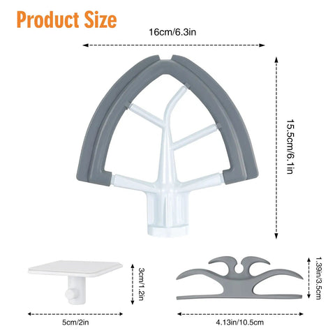 Flex Edge Beater For 4.5 To 5 Qt Tilt Head Stand Mixers with dimensions and flat paddle, flexible edges shown.