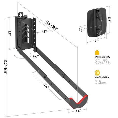 Diagram of Swivel Bike Wall Mount For Garage No Heavy Lifting Required Easy To Load And Unload Space Saving Bike Hanger Holds Up To 77 Lbs