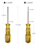 Hardened Steel Screwdriver Set With Quick Release Bit Holder, 3.8mm And 4.5mm Bits, shown with measurements in centimeters