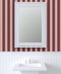 Slick Leather Texture Vinyl Wallcovering With Badass Durability Designed For Busy Hotels And Restaurants Featuring Custom Print Options And Professional Grade Installation on striped wall.