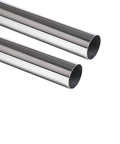Side view of two 1-3/4 in OD 304 stainless steel tubes, 1 ft long, welded round tubes.