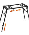 Collapsible Piano Keyboard Stand With Adjustable Width For 54 To 88 Keys Digital Pianos, black metal, with height adjustments.