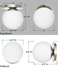 Modern Globe Wall Sconce 1 Light In Brushed Nickel, Diffused Opal Glass Shade, dimensions for ceiling and wall mount
