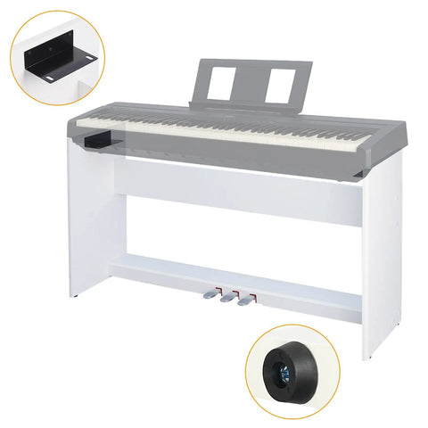 Sturdy Wooden Piano Stand With Built In 3 Pedal System For Yamaha P125 Digital Keyboard No Fuss Setup Easy Mount Soft Sostenuto And Sustain Pedals With Half Dampers Ideal Home Studio Gear For Serious Practice showing assembly details