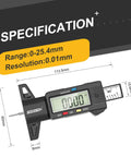 Digital Tire Tread Depth Gauge With Large LCD Display, Inch And MM Readings, 0-25.4mm 1 Inch Range, 0.01mm Accuracy