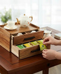 Wood Tea Bag Organizer With Gift Box Double Drawer Tea Box For Tea Accessories Storage On Countertop Or Office Desk Tea Station