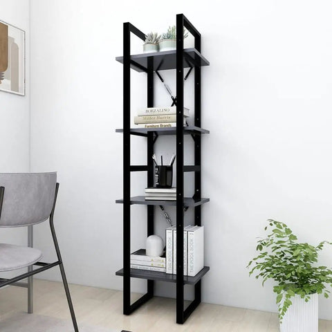 Four Tier Gray Bookcase Made From Engineered Wood Built To Last Heavy Duty Shelving Unit With Four Large Shelves Industrial Style