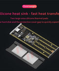 Silicone heat sink inside Totally Portable M2 Nvme Ssd Enclosure With Usb Type C External Case showcasing thermal pads.
