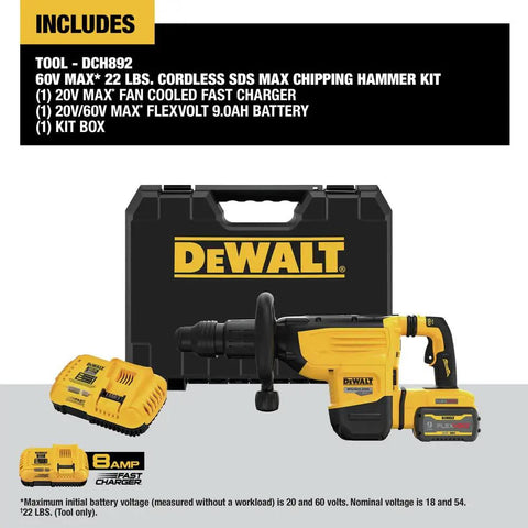 Badass 60V Max Cordless SDS Max Chipping Hammer Kit with tools, an 8amp fast charger, and kit box for demolition work.