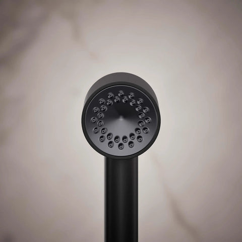 Front view of Matte Black Single Function Hand Shower With Hourglass Spray Pattern Delivers Consistent 2.5 GPM Rinse And Targeted Massage