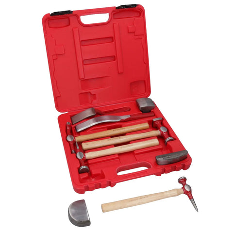 9 Piece Panel Beating Set For Auto Body Dent Repair With Hickory Handle Hammers And Dollies In A Blow Mold Case Pro Grade Heavy Duty Kit