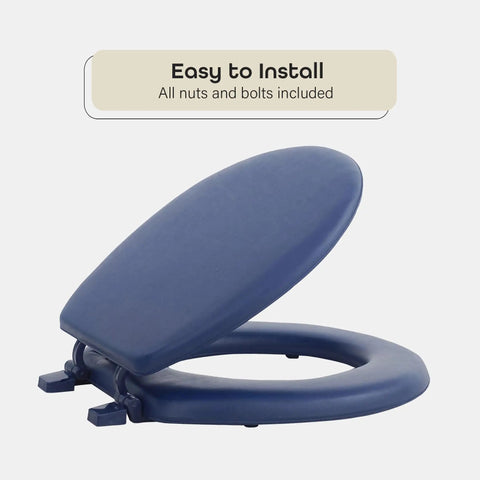 Soft Navy 17 Inch Vinyl Toilet Seat With Foam Cushioning, Standard Size Fits All Regular Fixtures, Easy Install view