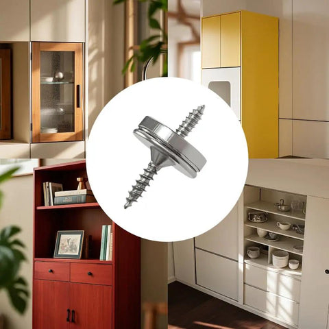 Four Pack Magnetic Door Catch Kit, Slick Concealed Cupboard Door Holder with silver screws shown in cabinets and wardrobes