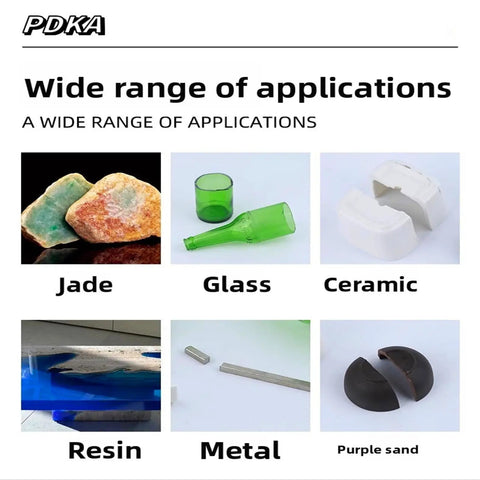 Various materials including jade, glass, ceramic, resin, metal, and purple sand, suitable for 0.45mm Diamond Cutting Wire, 10 Meters For Hand Saw Frames And Benchtop Machines, Ideal For DIY Lapidary Work And Stone Carving, Cut Jade, Glass, Metal, Granite, Marble, And Wood.