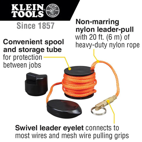 Magnetic Wire And Cable Pulling System Pro Grade Electrician Tool with spool, swivel eyelet, and 20 ft non-marring nylon leader