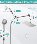 High Pressure Rain Shower Head With Handheld And 9 Settings, 8 Inch Rainfall Shower Head With 11 Inch Extension Arm installation guide