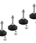 Shop Grade Adjustable Leveling Feet With T Nut Bolts, four pack rubber cushioned bases with M8 threaded studs and inserts.