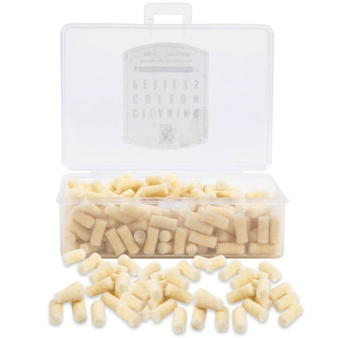 300 Count.25 Caliber Airgun Cleaning Pellets in Cotton Wool Felt with storage box open, pellets spread on surface