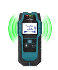 Heavy Duty Wall Scanner Detecting Wood Studs Hidden Live Cables And Conductive Metal With Rock Solid Depth Accuracy Featuring Crisp View Lcd Screen and sharpe beeping alert showing digital LCD screen and detection signals.