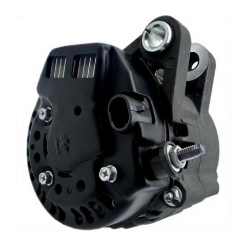 12V 55A Marine Alternator Replacement for Mercury Marine Engines, Low Noise Operation, black housing, rear view, close-up