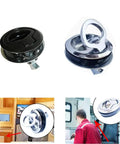 Rock Solid Heavy Duty 2 Piece Flush Pull Slam Latch Kit With Slick Black Steel Build, shown from different angles for RV and marine use.