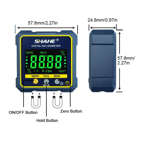Killer Precision Digital Angle Gauge Featuring Rock Solid Magnetic Base And Crisp Backlit Display For Serious Woodworking Carpentry showcase with buttons.