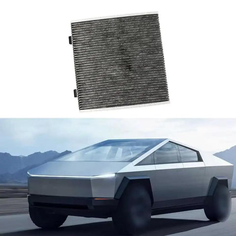 Premium Cabin Air Filter Fits Tesla Cybertruck 2024 Up with multi-layer media showing superior design for dust and pollen filtration.