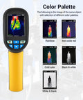 Portable Handheld Infrared Thermal Imager With Laser Pointer, 160 By 120 IR Resolution, 25 Hz Refresh Rate, 2.8 Inch Screen, Temperature Range From -4 To 1022 F, Pro Grade Gear displayed with color palette options.