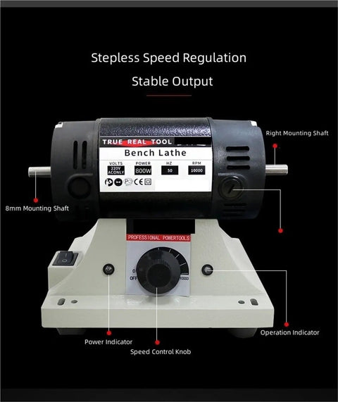 Aoxhugb 800W Bench Grinder Polishing Machine for Jade Carving, showing speed control knob and mounting shafts.