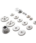 Shop Ready Precision Matched Duplex Gear Set for Mini Metal Lathe Gray Iron Replacement Hardware 18 Tooth Variety Pack gears arranged in a set.