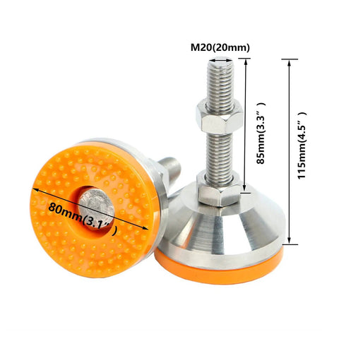 Adjustable Feet M20x85mm For Furniture And Machinery Workhorse Leveling Legs Set For Tables Cabinets Desks Workbenches And Industrial Equipment 115mm Total Height 80mm Base Swivel Levelers Easy Install, orange rubber base