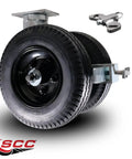 Heavy Duty 16 Inch Dual Wheel Swivel Pneumatic Caster With Black Rubber Wheels And Tapered Bearings, 2,440 Lbs Capacity