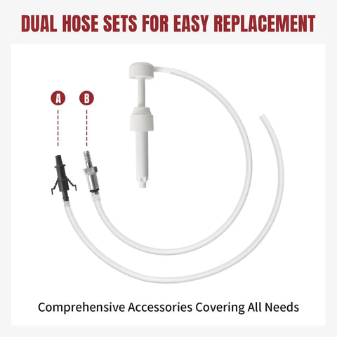 Dual hose set from Lower Unit Gear Oil Pump Kit For Quart Bottles With 3rd Hand Adapter, 3/8 Inch Swivel, 8mm and 10mm Adapters.