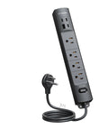 Flat Plug Power Strip With Three USB C Ports And One USB A, 1440 Joules Surge Protector, 1625 Watts, ETL Listed, Wall Mountable