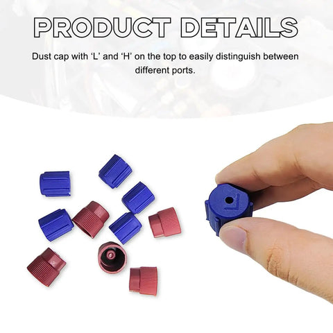 10 Piece Set R134a A C Cap Dust Covers For 13mm And 16mm High And Low Pressure Service Ports, blue and red caps with hand