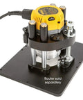 Solid Black Router Table With Precision Height Lift Slick Woodworking Station, featuring adjustable lifts for precise edge cuts.