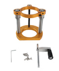 Heavy Duty Router Lift For Trimming Machines With Aluminum Under Table Base 63.5 To 65mm Clamp Diameter 70mm Height Adjustment Crank Handle Gold Finish Pro Grade Build With Durable Two Claw Grip And Stainless Steel Rod For Precise Height Control. gold router lift with screws and hex key