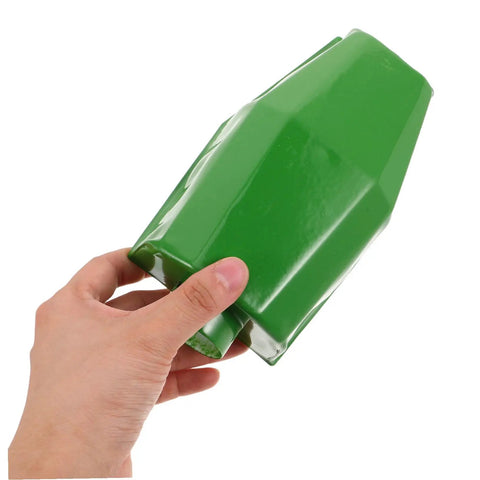 Workhorse Green Workbench Light Cover For Drill Press And Sewing Machine Shop Lamp Shade held in hand, impact-resistant green housing.